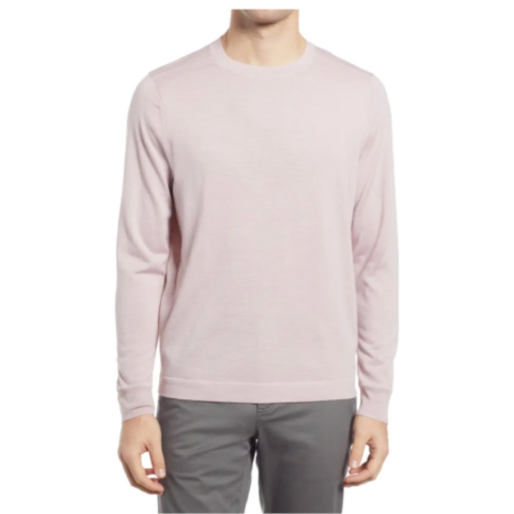 Nordstrom Mens Shop Tech Smart Crew Sweater Large Light Pink Merino Wool NWT $90